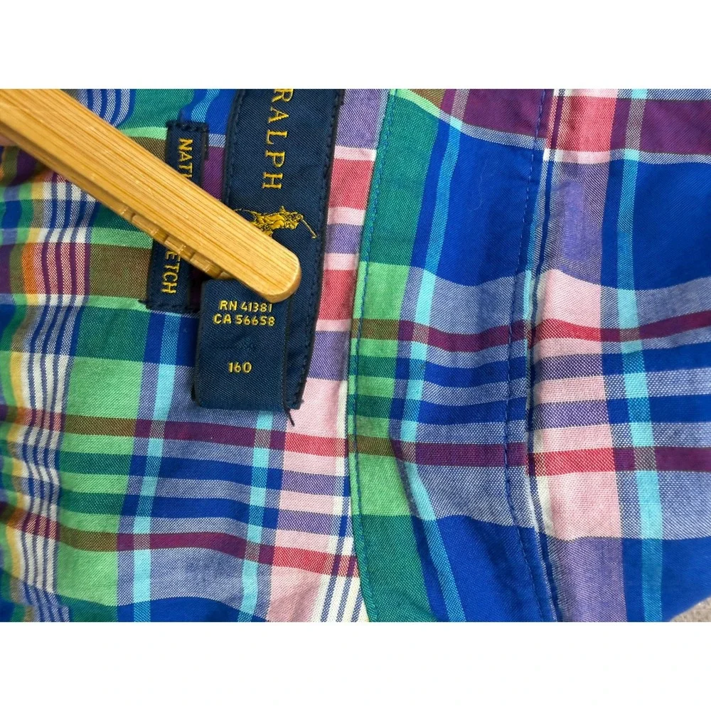 Polo Ralph Lauren Boys L 14-16 Multicolor Plaid Madras Button Down Shirt Stretch